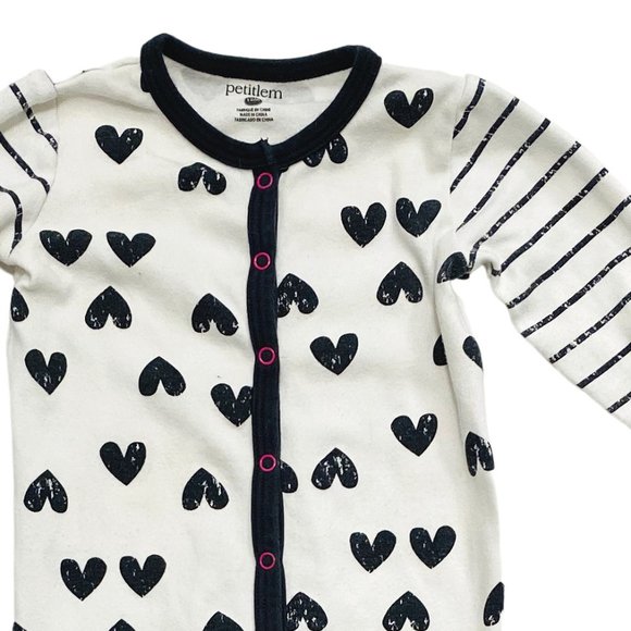 Petit Lem B&W Striped Heart Print Pyjamas - Picture 2 of 3